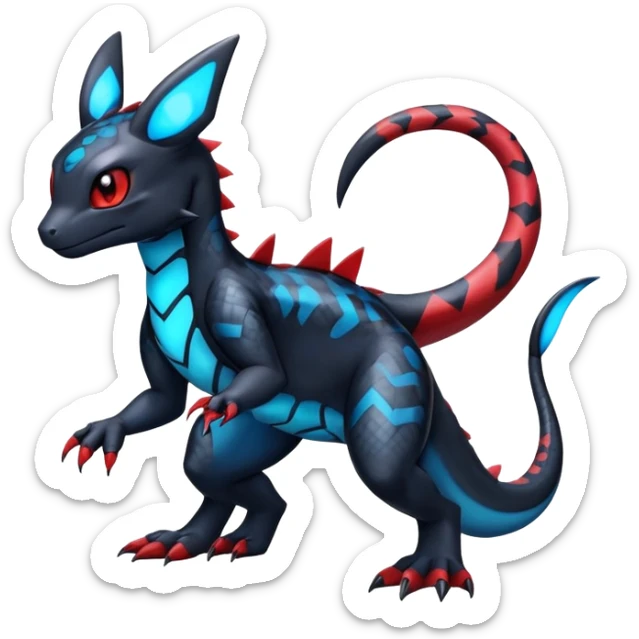 Cute Shiny Guilmon-Salandit-Umbreon-Fakémon-hybrid-creature (full body)  sticker