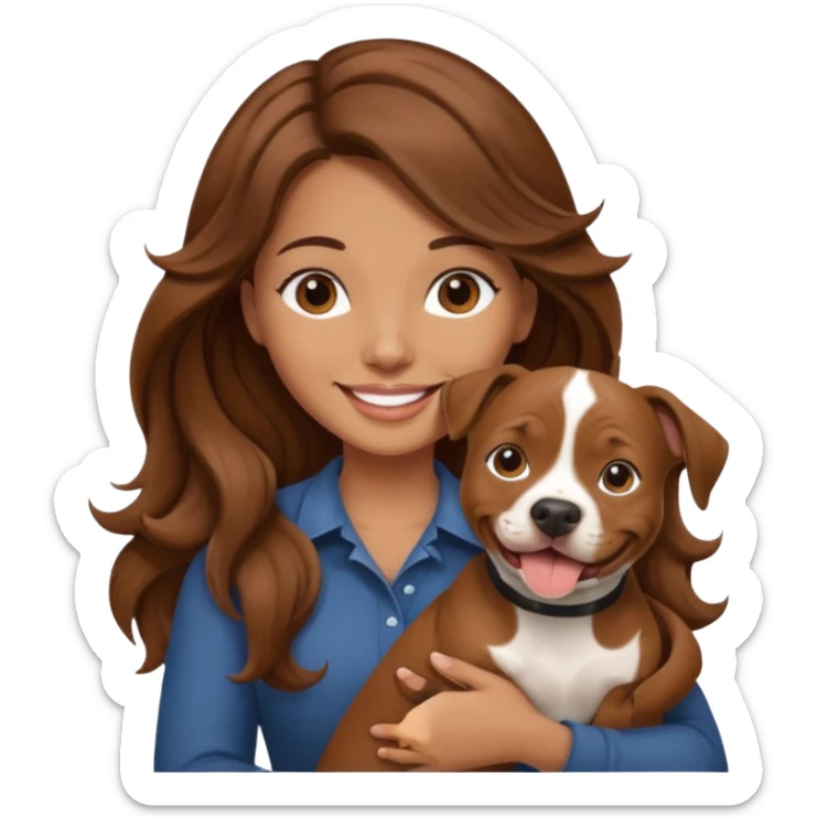 girl with long wavy hair and tan with a putbull in her hands sticker
