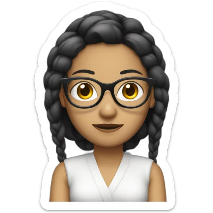 designer women dark tied up and flat hair, white skink with glasses crossing arms sticker