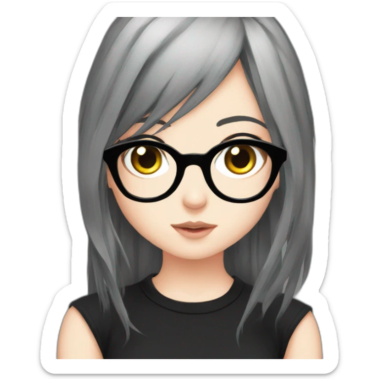 Anime+eyes+goth-girl-dark-hair-with-glasses-black-tshirt sticker