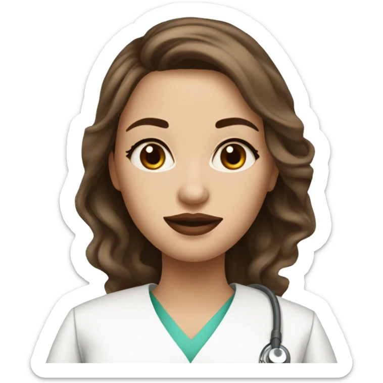 white skin beautiful woman with brown hair full lips in a medical gown sticker