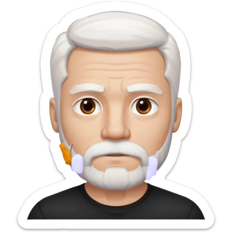 White haired muscled adult man with a black t-shirt. He has white beard with a short goatee. Dark brown eyes and some wrinkles. sticker