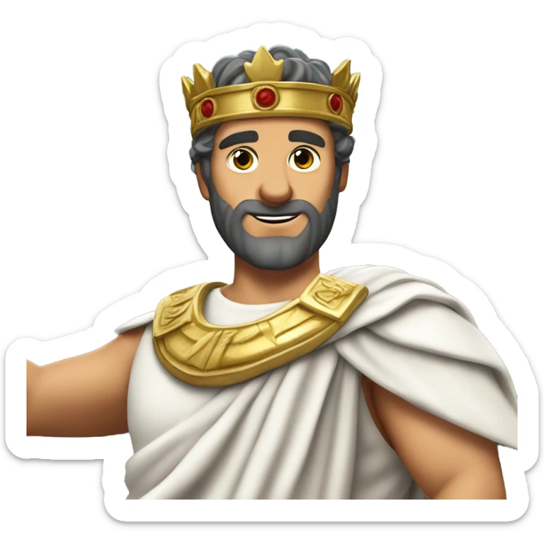 A Roman emperor in a toga and laurel crown, winking and pointing to himself as if saying, "I'm the man! sticker