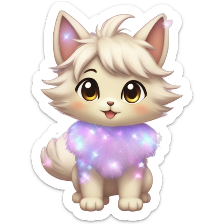 Anthro Cute Fluffy Gorgeous Petite Shiny Colorful Pastel Glitter Sparkle Stars Anime Chibi Fantasy-Animal-Fakémon-Pokémon-Hybrid Fur Sona Aesthetic Trending Style Full Body sticker