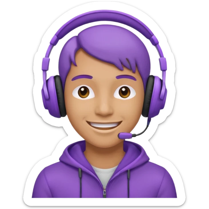 listen to music in purple headphone and smile sticker