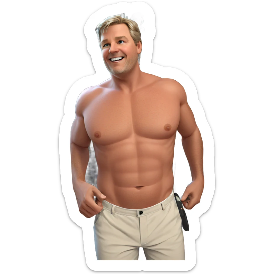 topless male with a smile sticker