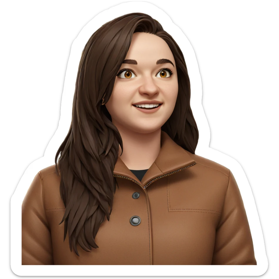 smiling girl in brown jacket sticker