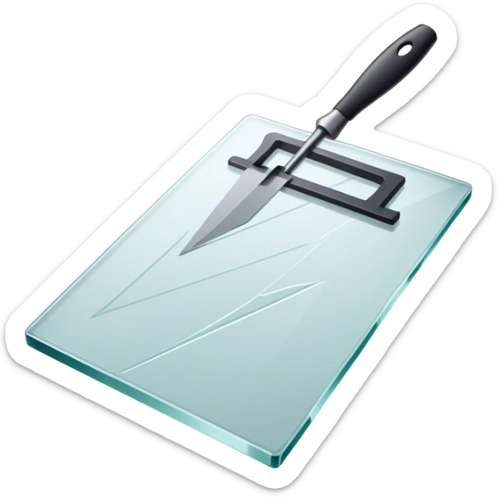 Glass carving icon, piece of glass being etched with carving tools, fine lines and patterns on the glass surface, glass cutter, minimalistic style, clean lines, transparent background. sticker