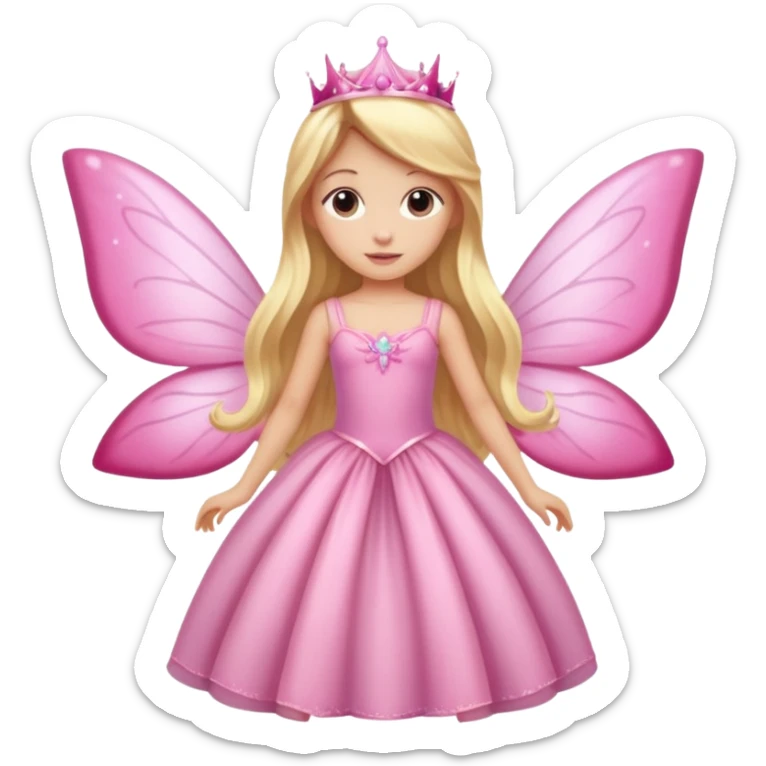 Realistic detailed long pink princess dress, long blonde hair, pink fairy wings sticker