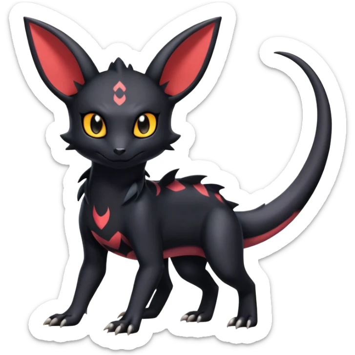 full body Salandit Umbreon Noibat Litten hybrid, standard emoji style, cute pose sticker