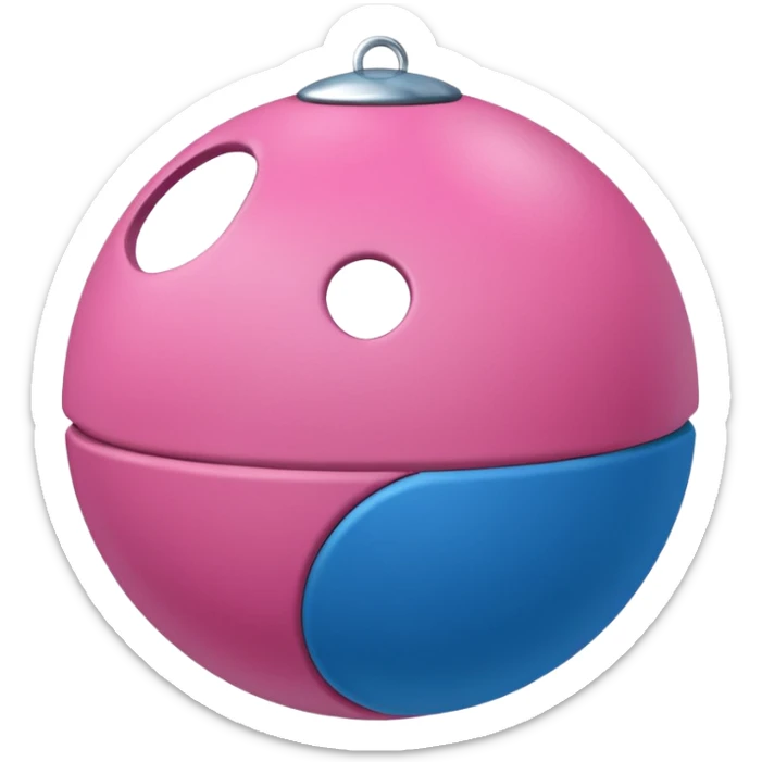Blue ball for the gag on a ball gag with a white attachment collar with  pink  studs sticker
