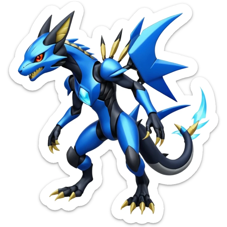 Modern Futuristic Cyber-Greymon-Greninja-Zeraora-Pokémon-Digimon-Fakémon-fusion-hybrid-creature sticker