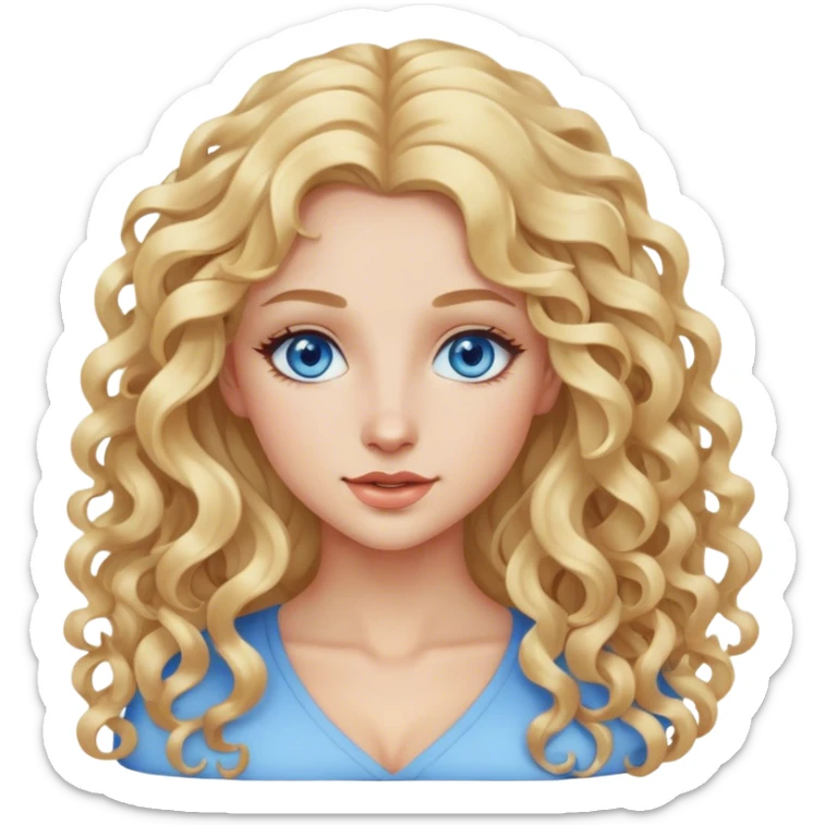 beautiful woman, long curly blonde hair, blue eyes, blue eyes,  sticker