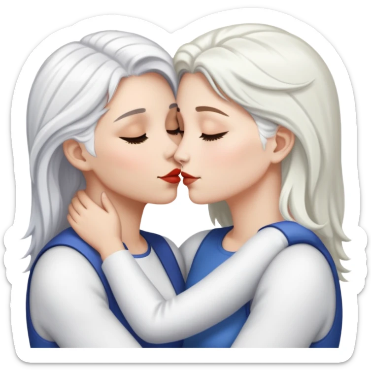lesbian kiss between a white woman with white hair and a white woman with brown hair sticker