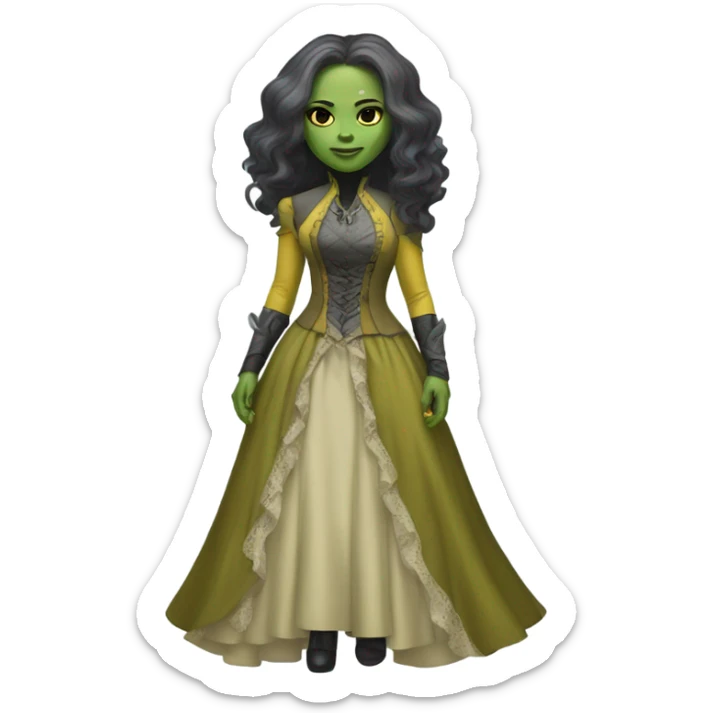 gamora in Victorian dress elegant grey  yellow full body  sticker