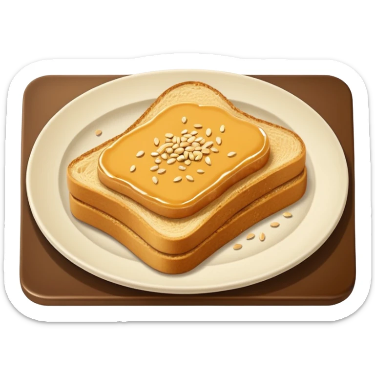 A slice of crispy golden toast with miso butter spread on top, rich brown glossy miso butter with sesame seeds, Japanese style, minimalist icon style sticker