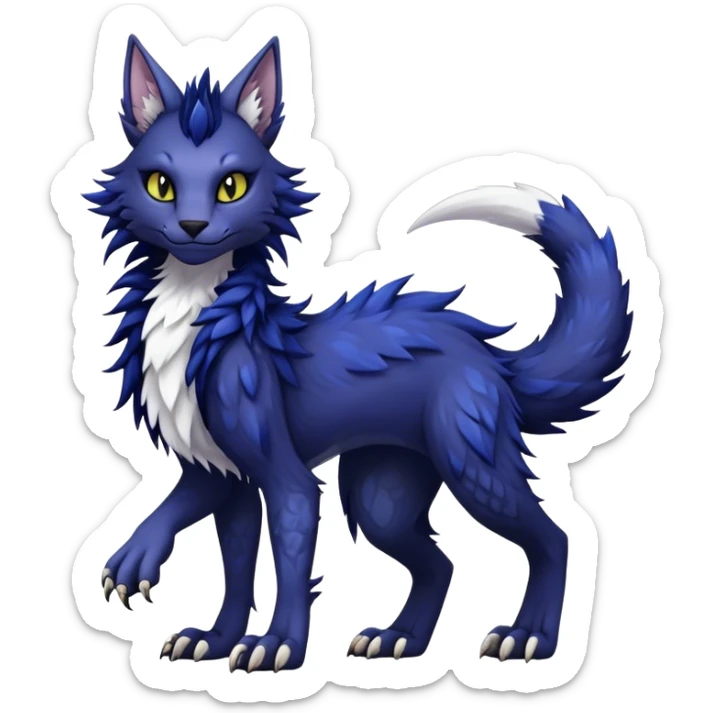 Kawaii dark edgy fantasy feline-vernid-sergal-fursona animal creature with a tufted tail full body with intricate markings.   sticker