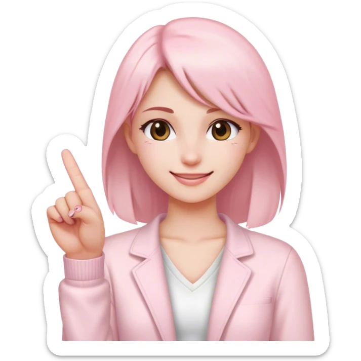 Girl smiling giving the middle finger wearing light pink and white clothes sticker