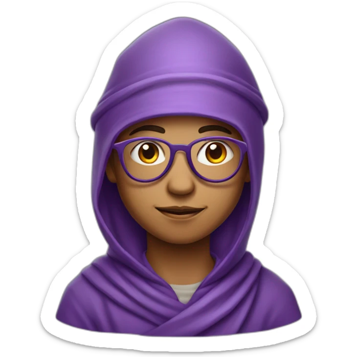 a purple monk boy with glasses wearing a hood style hat from ancient guatemala sticker