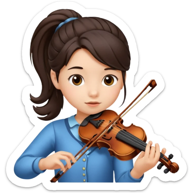 child girl baby face dark brown hair in ponytail playing violin  sticker