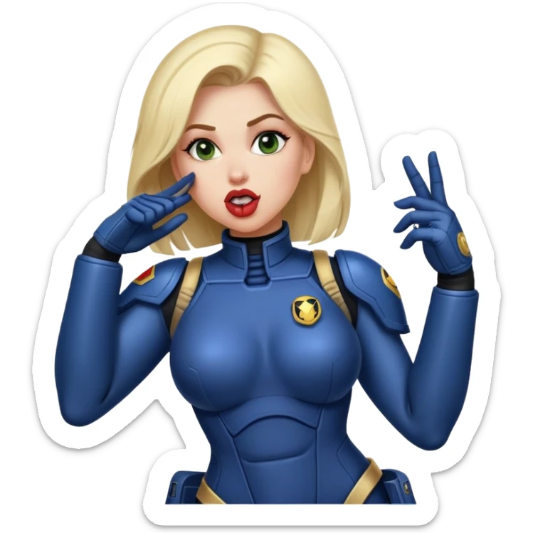 woman space marine in bodysuit salutes tongue out sticker