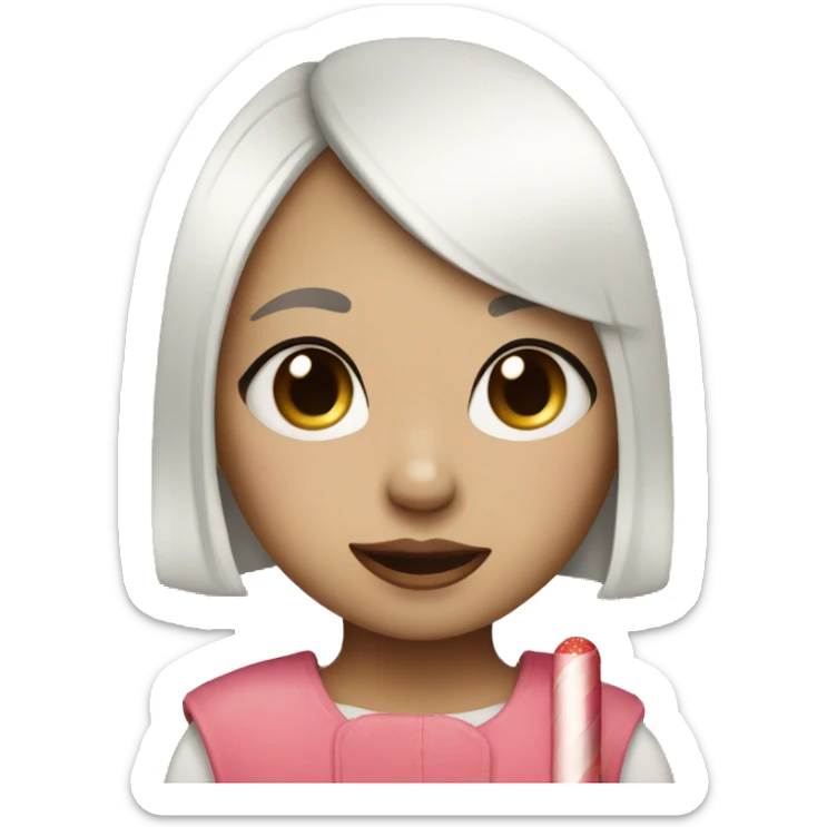 cute girl with white short hair that has band-aid on nose and lollipop sticker