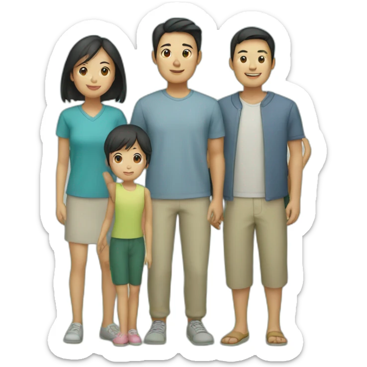 asian family with 3 children, 2 boys and a girl sticker