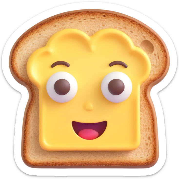 3D emoji style, surprised slice of toast with butter pat on head sticker