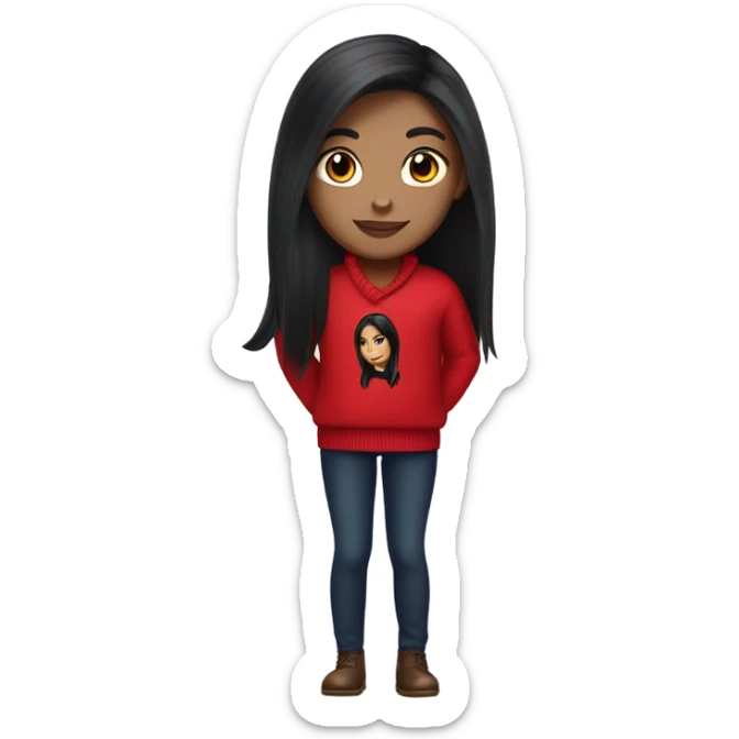 White-skinned girl with long, straightened black hair cute in a red Ralph Lauren sweater sticker