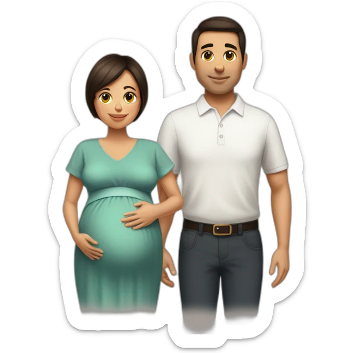 Pregnant dark brown haircut wife and clean-shaven latin husband sticker