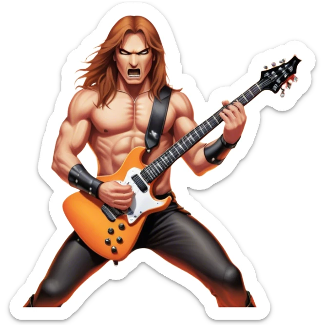 Icon for Metal Music: Manowar performing live, with powerful imagery of the band on stage, electric guitars, drums, and heavy metal energy. The background features a fiery stage and intense lights, reflecting the epic atmosphere of their concert. Transparent background. sticker