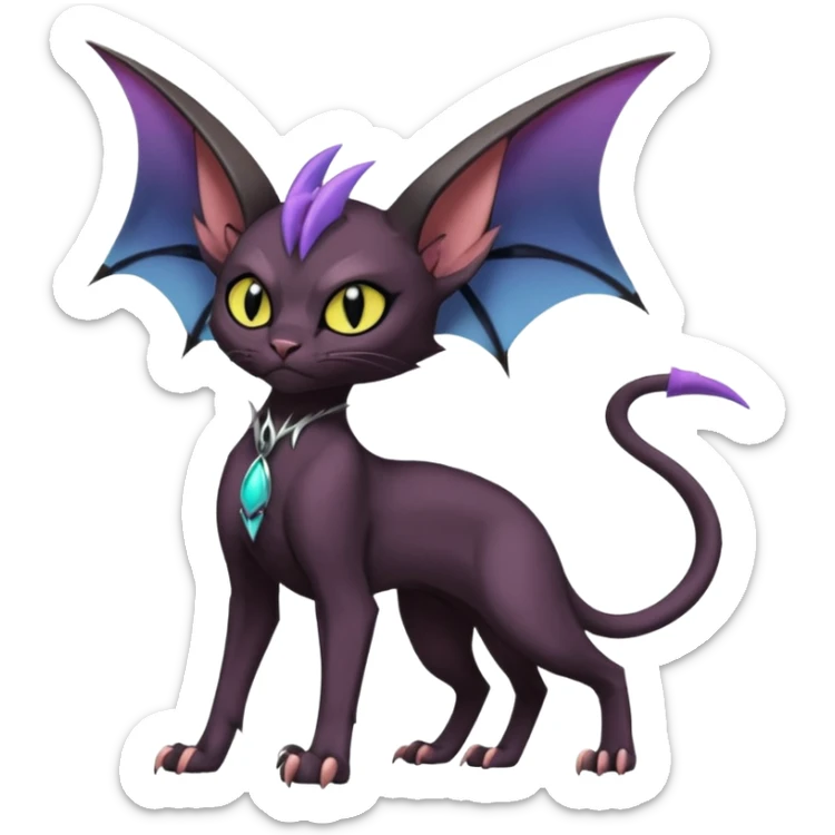 Black edgy Noivern-Noibat-Purloin-Sphynx-Lykoi-Caracal-cat-Fakemon-fusion-hybrid-creature sticker