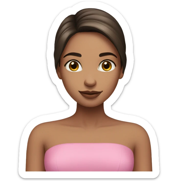 brunette girl with straight hair,wearing pink strapless shirt, hazel eyes sticker