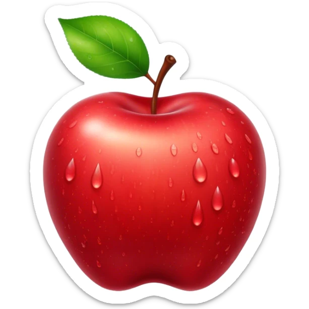 Cinematic Realistic Apple Emoji, Fresh and vibrant, with a crisp, red skin glistening with droplets of water. The smooth, shiny surface catches the light, while the green stem adds a natural touch. Soft glowing outline, capturing the essence of health, sweetness, and freshness in a crisp apple! sticker