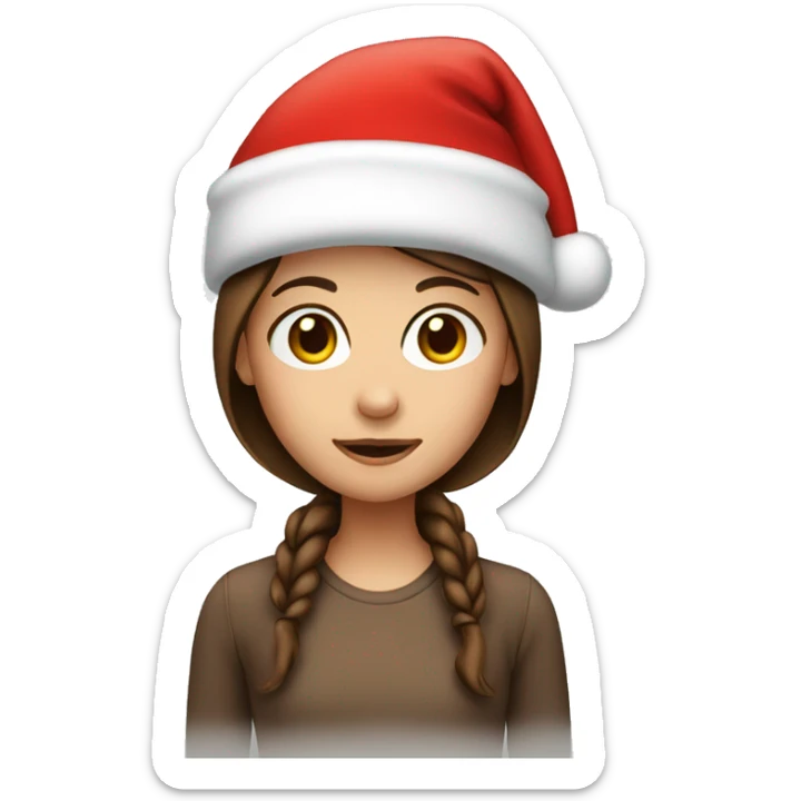 Girl wi the brown hair wearing a Santa hat sticker
