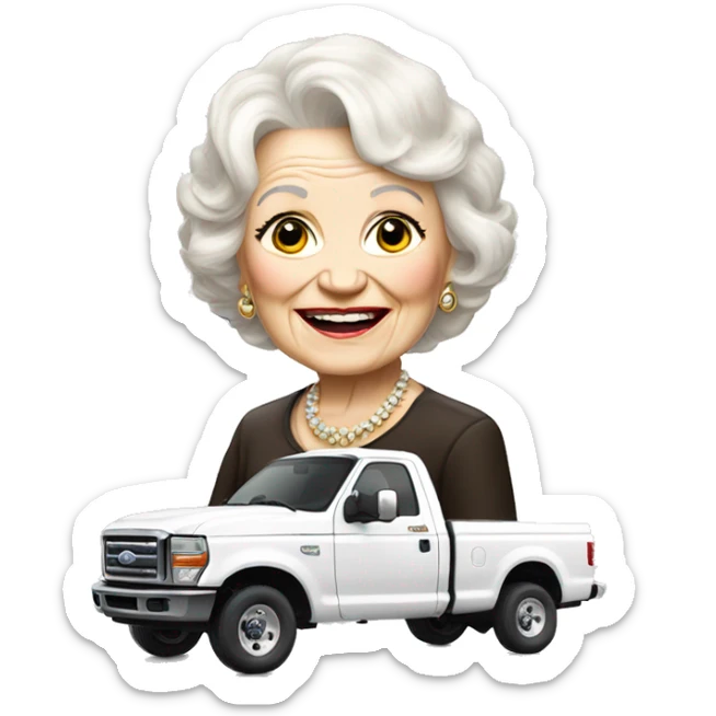 white ford f350 truck with Betty white hair sticker