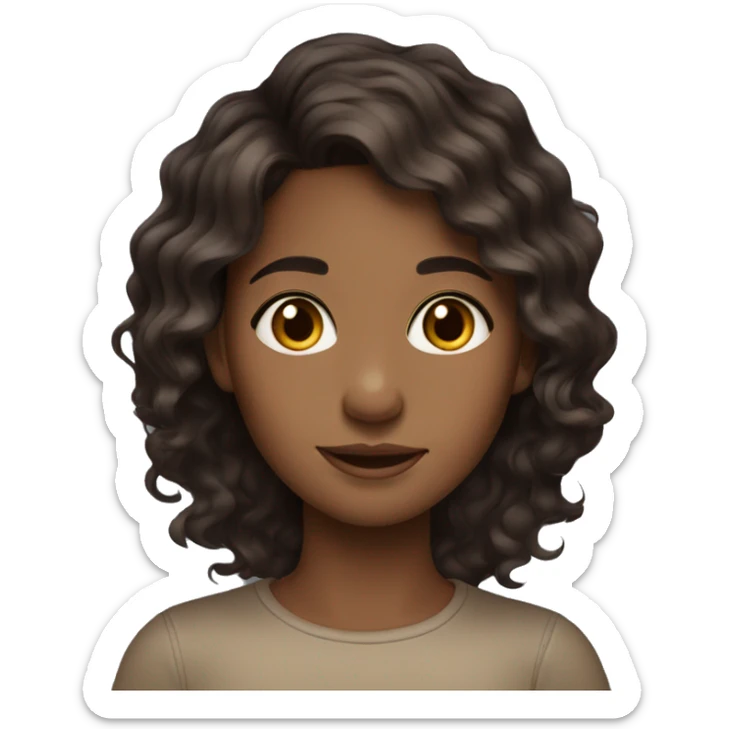 Cute emoji of a 4a wavy dark hair, light brown skinned girl  sticker
