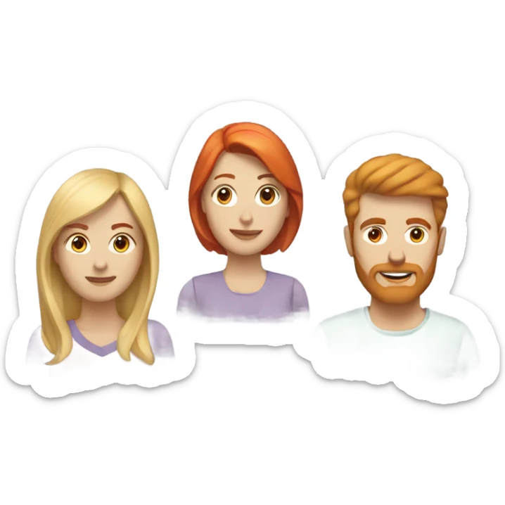A Blonde woman, a red hair woman, and a man with a short beard sticker