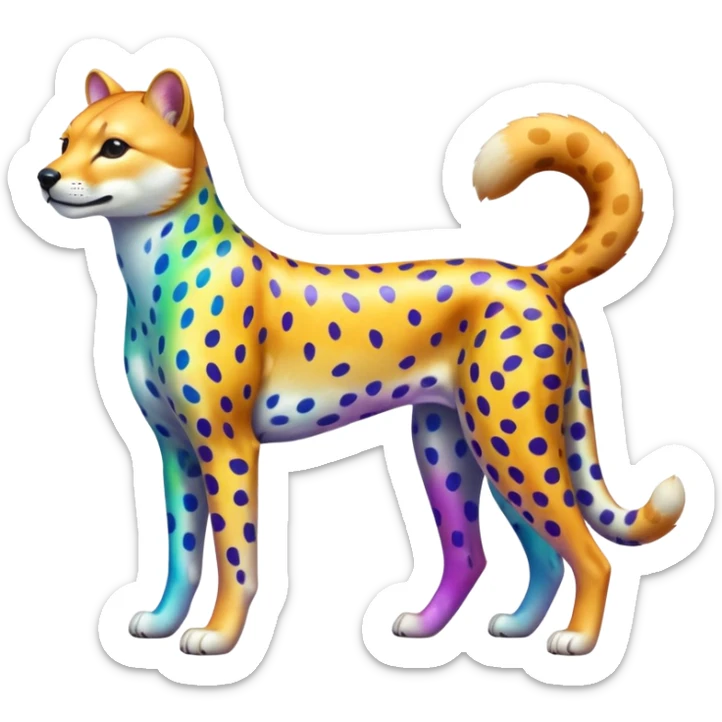 Colorful shiny iridescent Cheetah-Dingo-Leopard-Shiba-Inu-hybrid, full body sticker