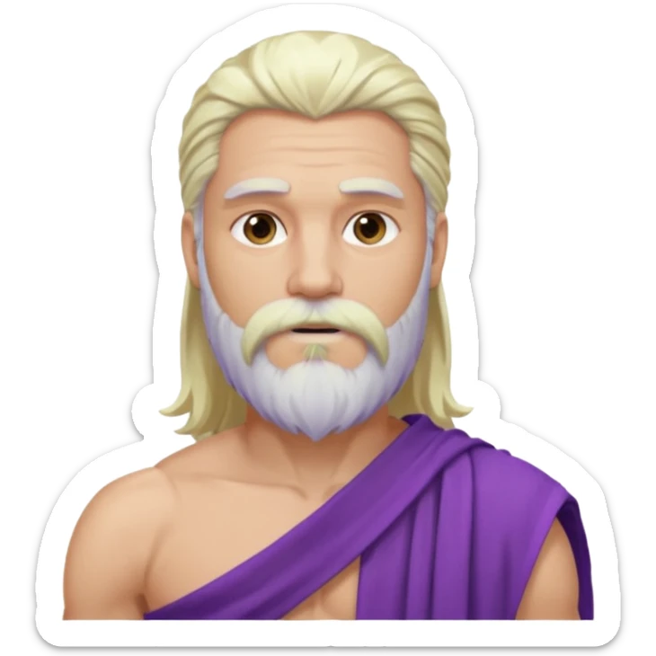 Jupiter from The Olympians with long platinum blonde hair and beard, purple toga sticker