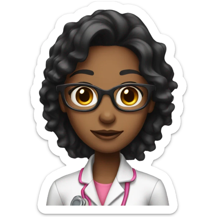 Black young beautiful female idol scientist with long black hair with pink accents sticker