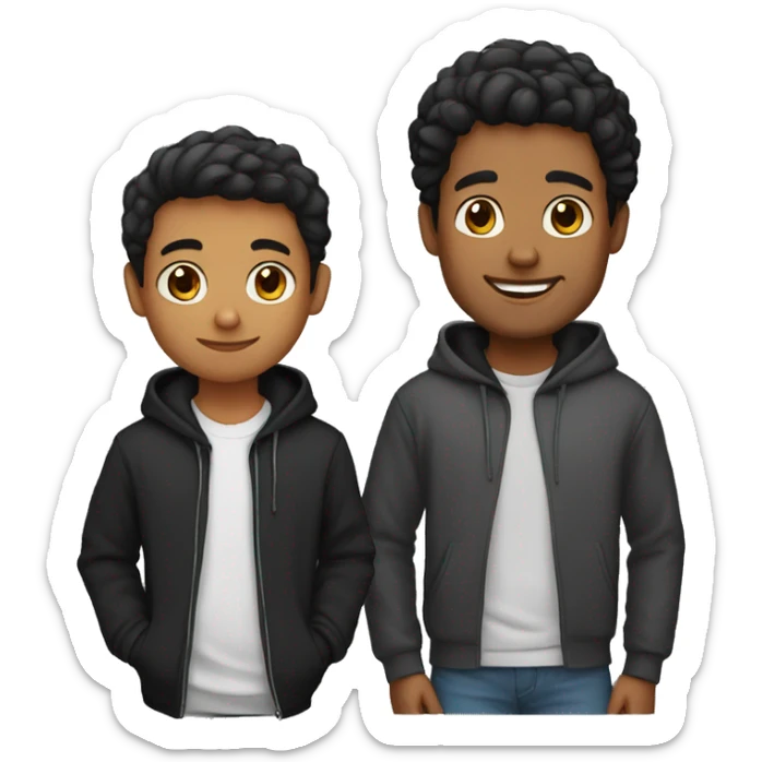 Brown man with straight hair and no facial hair and happy with hoodie black hoodie and kid sticker