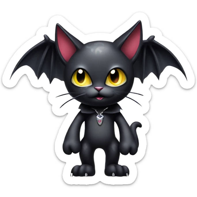 Cute edgy cool kawaii vampiric dark cat-vernid-Fakémon-Digimon with bat-wings as ears full body sticker