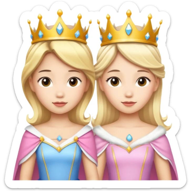 Asian girl and blonde white girl dressed as princesses sticker
