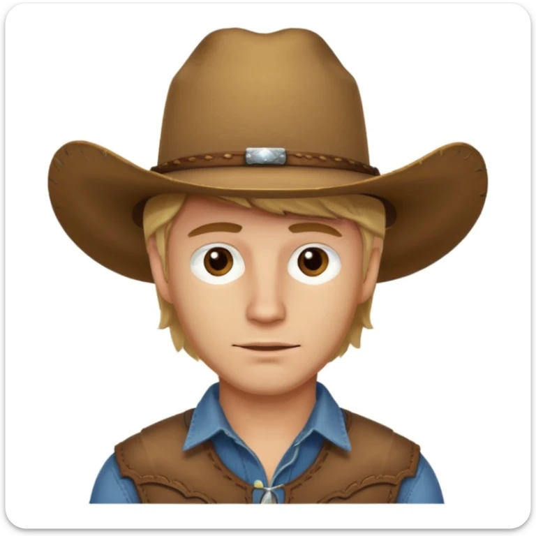handsome dirty blonde haired man with a cowboy hat on and brown eyes sticker