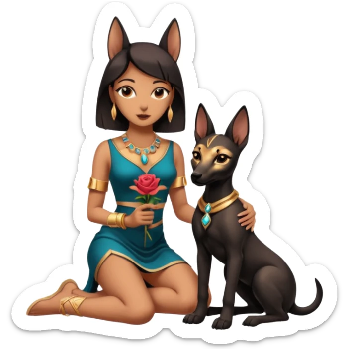  Short-eared Black lapis rose gold beautiful woman anubis puppy floor statue posed  sticker