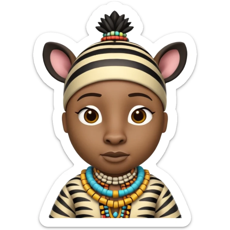a-3d-cartoon-african-zebra-from-the-1800s-wearing-traditional-african-tribal-clothing,-calm-expression,-natural-background,-memoji-style-realism. sticker
