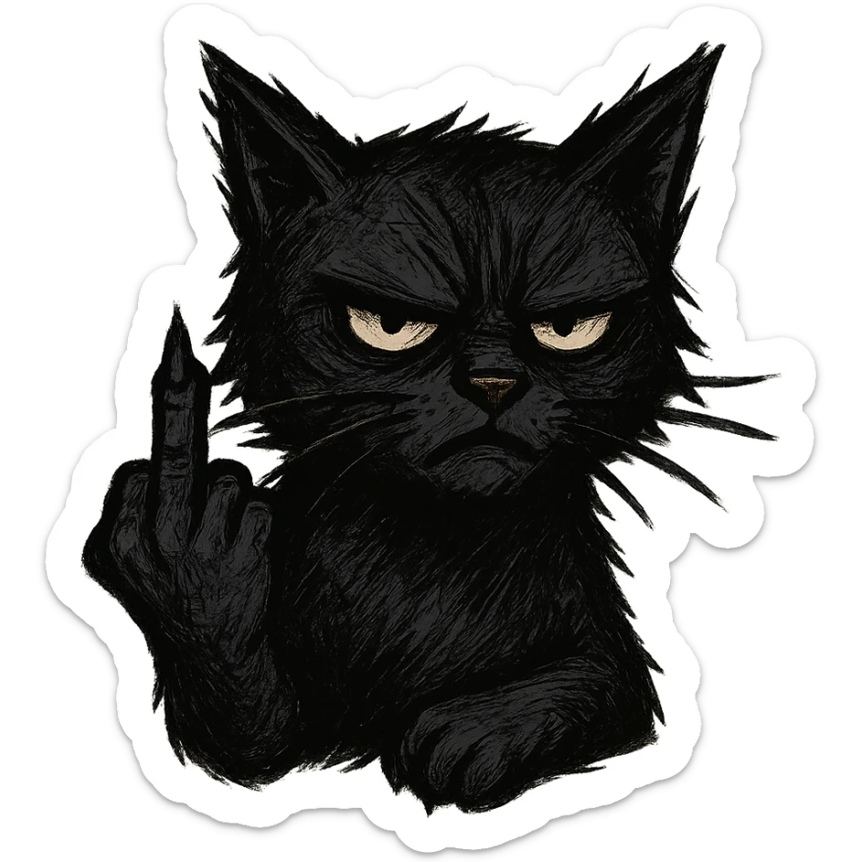 cat holding up its middle finger, edgy and expressive style sticker
