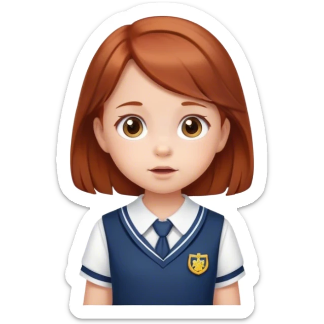 baby girl in school uniform dress with redesh brown hair sticker