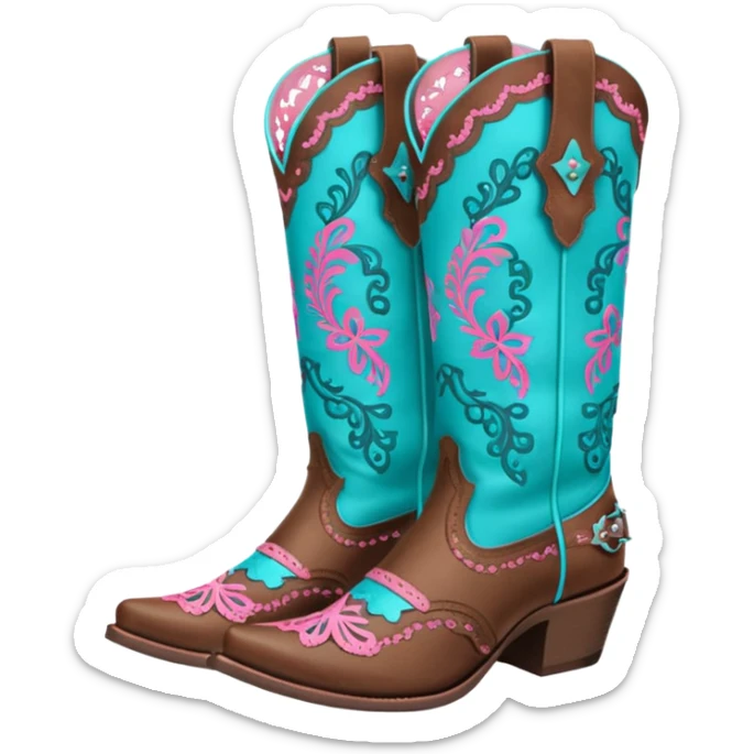 cowgirl boots cute a tiny bit of pink on it no teal lacy detailing sticker